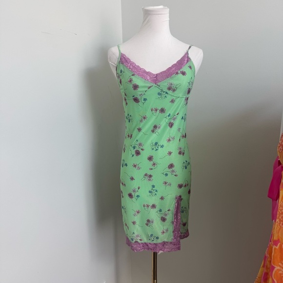 Motel Green Floral Lace Slip Dress | Y2K Fairycore Coquette Mini M - Picture 2 of 7